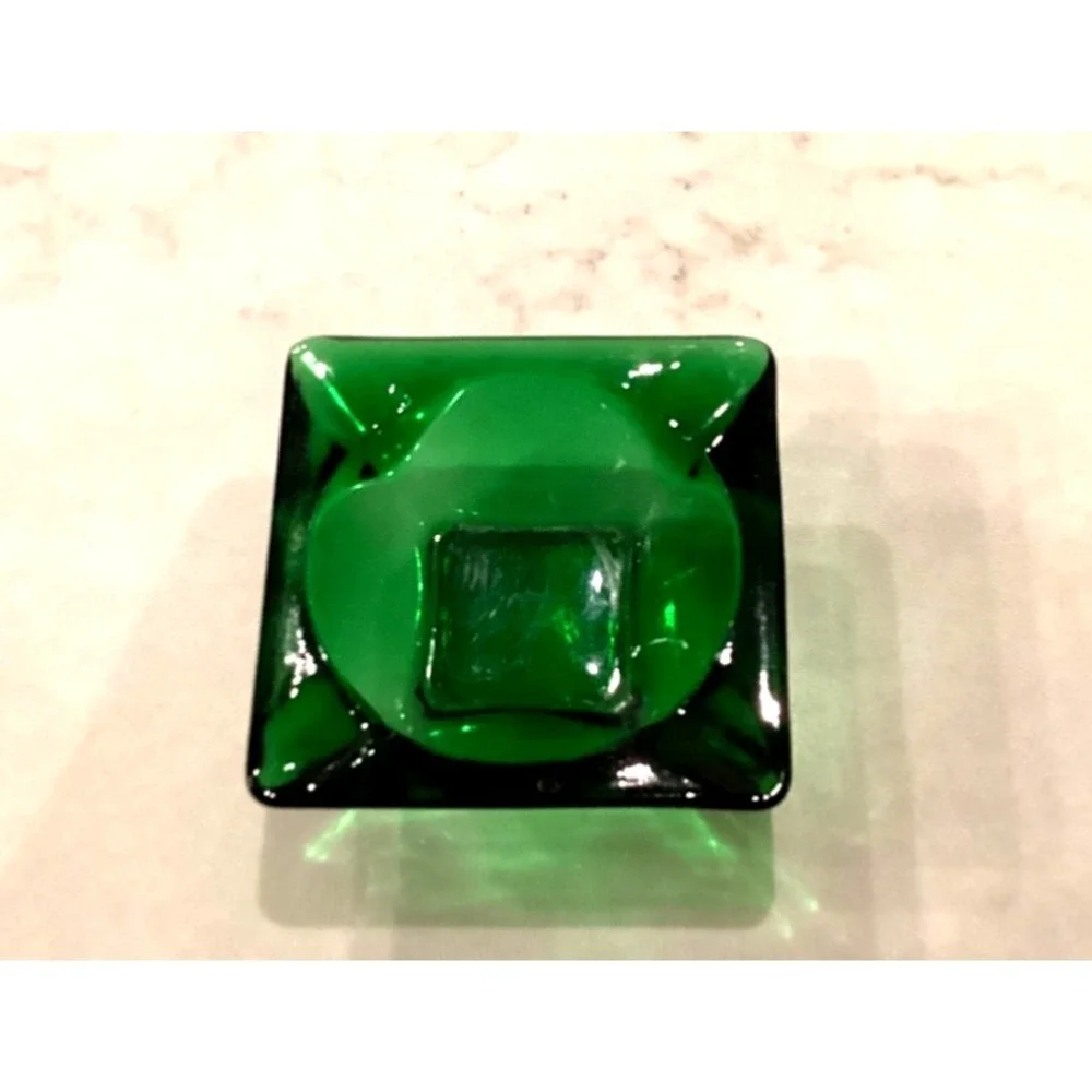 Small Emerald Green Ashtray Glass 3.5 Inch Square Vintage Cigarette Cigar